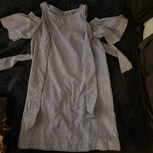 Blue White Striped Cold Shoulder Dress Tunic